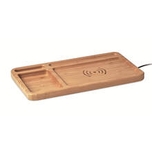 Bandeja de almacenamiento para escritorio | De bambú | Con cargador inalámbrico | 8759391 